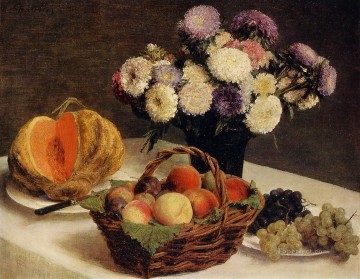 アンリ・ファンタン・ラトゥール Painting - 花と果実のメロン アンリ・ファンタン・ラトゥール